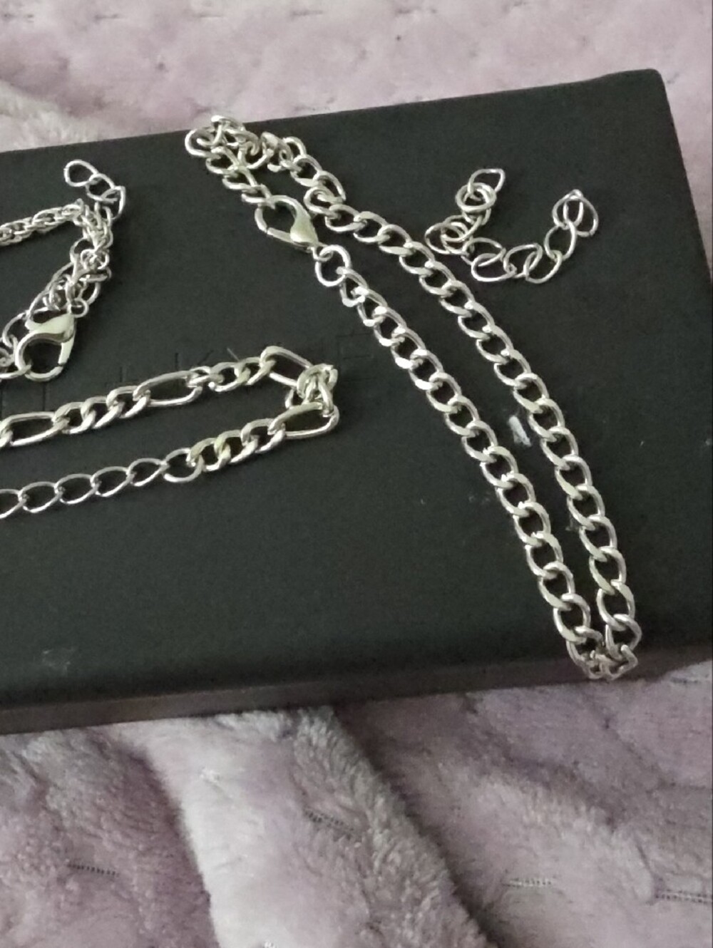Sterling Silver Tone Link Chain Necklace/ Braclete  Jewelry  Set Of 3 - Picture 3 of 7